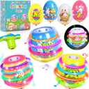 Itscolofy 4 Pack Easter Basket Stuffers for Kids Light Up Spinning Singing Tops with Flash, Easter Gifts for Toddler Boys Girls, Easter Eggs Toys, Easter Eggs Filled Goodie Bag Prize Party Favor