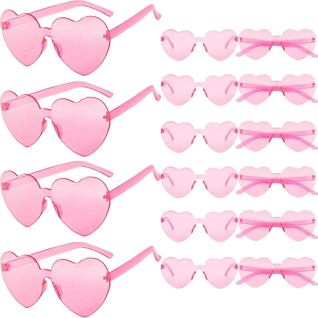 16 PCS Heart Shaped Sunglasses,Valentines Day Heart Sunglasses,Transparent Color Party Eyewear for Women Party Favor (Pink)