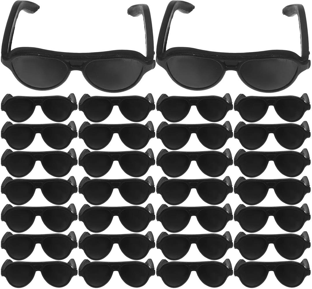 Mini Sunglasses Dollhouse Activities Mini Sunglasses Doll House Kitchen Tiny Doll Glasses Doll Heads for Crafts Doll Black Plastic 65Pcs