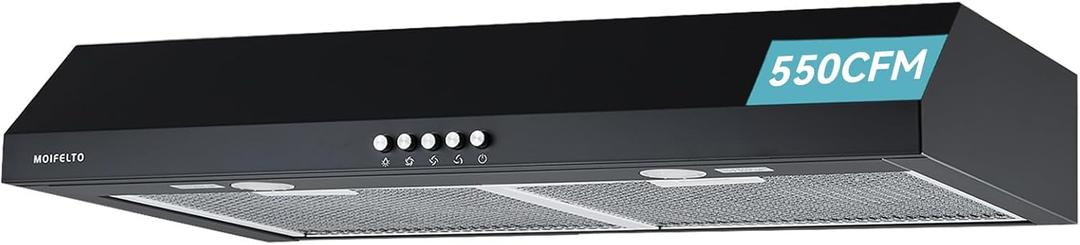 30" Under Cabinet Range Hood, Convertible Ducted/Ductless, 550 CFM Strong Airflow, 3-Speed Touch Control, 2 LED Lights, 6-Layer Stainless Steel Filters, Black