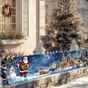 Santa Christmas Banner 79x18 Inch Winter Cottage and Tree Backdrop with Snowman Bear and Lights for Holiday Party Wall Decor Outdoor Fence Indoor Kids Photo Background