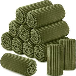 Buryeah 12 Pcs Flannel Throw Blanket Bulk 50 x 60 in Sleepover Blankets Outdoor Wedding Throw Lightweight, Oeko-TEX Standard 100 Certified for Sofa Donation Homeless Gifts, Army Green 