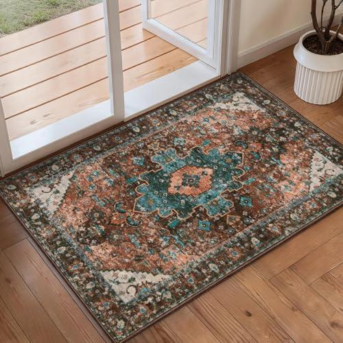 Ciicool Washable Vintage Area Rug, 2x3ft Small Boho Rug, Ultra Soft Rugs for Entryway, Non-Slip Entry Rugs Oriental Low-Pile Indoor Mat Floor Carpet for Entrance Bedroom Kitchen Bathroom Foyer Decor