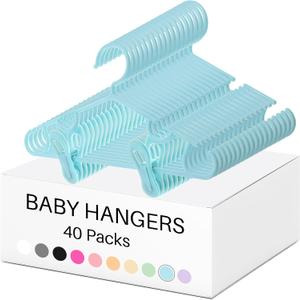 Hsei Nursery Hangers with Clips for Kids Baby Pants Hangers 40 Newborn Plastic Hanger with 80 Clip for Closet Toddler Clothes Coat Skirts Socks (Sky Blue, 120 Packs)