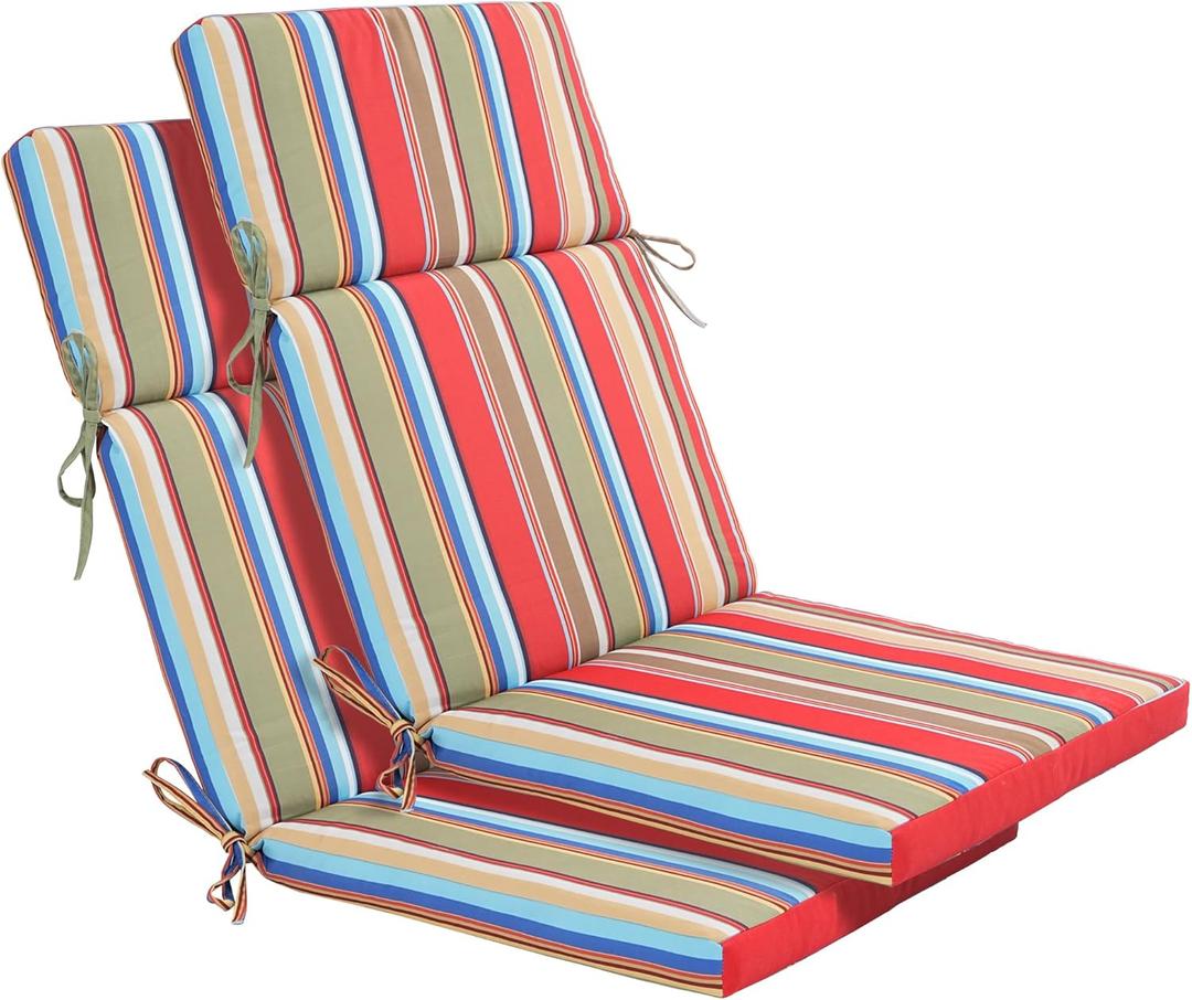 Enipate 2 Pack Outdoor High Back Chair Cushion, Weather Resistant Adirondack Rocking Chair Cushions, Patio Chair Seat Cushions (Red Stripe)