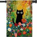 Spring Summer House Flag 28x40 Inch Double Sided Outside Black Cat Colorful Floral Flowers Seasonal Holiday Yard Porch Outdoor Decoration