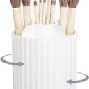 Anyoifax Makeup Brush Holder Organizer 360°Rotating Make Up Brushes Container for Vanity, Spinning Cosmetics Storage Cup, Stripe White