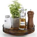 Farmhouse Oak 9" Lazy Susan Turntable Organizer for Cabinet, Round Wooden Lazy Susan Organization and Storage for Dining Table, Pantry, Kitchen, Countertop, Cupboard,Home Decor, Walnut Wood