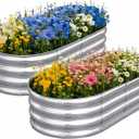 TATAANTY Galvanized Raised Garden Bed for Outdoor: 4X2X1ft Durable Metal Vegetable Plant Container Kit - Oval Planter Box for Gardening Flower Trough 2 Pack