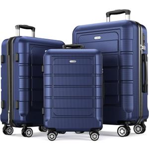 SHOWKOO Luggage Sets Expandable PC+ABS Durable Suitcase Double Wheels TSA Lock Blue (20in24in28in)