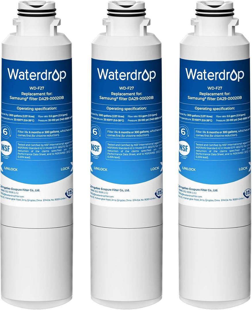 Waterdrop DA29-00020B Replacement for Samsung Water Filter HAF-CIN/EXP, DA29-00020B, HAF-CIN, DA29-00020B-1, RF28HMEDBSR, RF263BEAESR, RS25J500DSR, RF263TEAESG, HDX FMS-2, DA97-08006A-1, 3 Filters