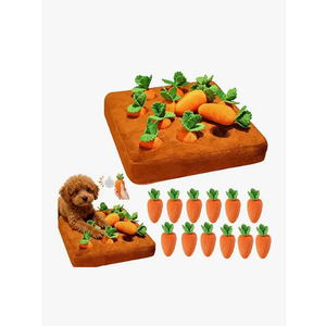 IVVIQQ Interactive Dog Toys，Squeak Carrot Snuffle Mat for Dogs Plush Puzzle Toys 2 in 1 NonSlip Nosework Feed Games for Pet Stress Relief with 12 Carrots…