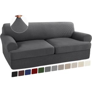 Turquoize 3 Piece T Cushion Sofa Slipcovers Stretch Couch Cover Furniture Covers with 2 Individual T Cushion Covers, Machine Washable (2 Cushion Sofa, Gray)