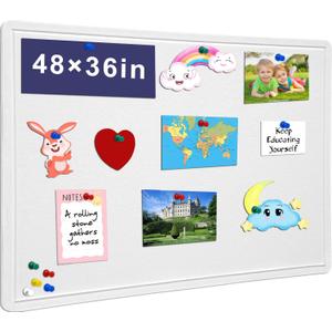 Large Bulletin Board, 48 X 36 inches Felt Board Notice Pin Board,4' x 3' Cork Board Alternative for Wall, Self-Adhesive Vision Board Mood Board Foldable Photo Board with 30 Pushpin-Warm White