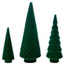 DN DECONATION Set of 3 Flocked Velvet Christmas Trees, Green Tabletop Xmas Tree Decor with Pine, Swirl & Wave Designs Mini Christmas Figurines for Mantel, Desk, Holiday Centerpiece