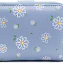 Small Wallets for Women Leather Bifold Zipper Pocket Colorful Flowers Wallet Credit Card Holder with ID Window