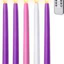 10.5'' Advent Candles Battery Operated Set of 4 with Remote, Timer & Dimmer, Plastic Flameless LED Taper Candlesticks for Advent Wreath, Christmas Table Centerpiece Decor