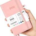 Forvencer Pocket Planner 2026, Weekly Monthly Planners with Month Tabs for Purse, 3.5" x 6", Jan 2026-Dec 2026, Cute Small Daily Academic Calendar, Elastic Band, Hardcover Agenda for Women, Teacher (Gliter-Pink)