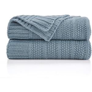Douceur Blue Throw Blanket for Bed, Soft Cozy Lightweight Stripe Pattern Knitted Throw Blanket for Sofa, Living Room Gift, 60"X80"