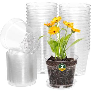 WSMKSZ 3 Inch Clear Nursery Pots, 30 Pack Highly Transparent Plastic Seedling Starter Planters with Drainage Holes and Trays for Flowers, Small Plant Pots for Indoor Plants