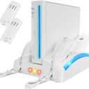 Game Organizer Station for Wii Remote Charger, Charging Dock Station for Controller, Wii Stand with 2 Pcs Rechargeable Battery for Wii Console Nunchuk Game Accessories Kit Storage (White)