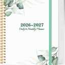 2026-2027 Daily & Monthly Planner Calendar - Daily Planner Calendar One Page Per Day from July 2026 to June 2027, Flexible Cover, 7" x 10", Storage Pocket, Green Leaf