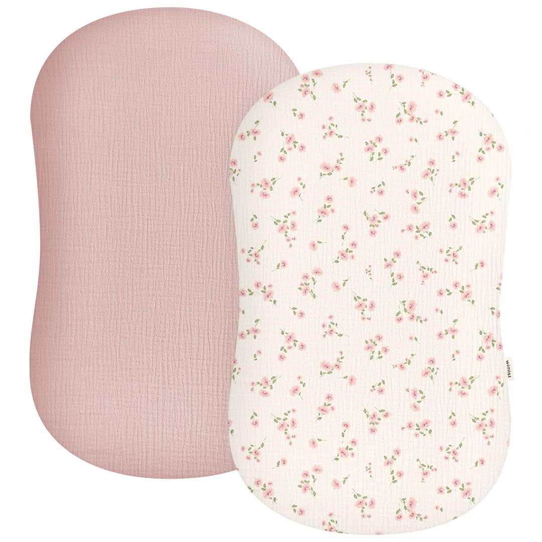 Muslin Baby Lounger Cover 2 Pack, Soft Breathable Newborn Lounger Pillow Cover for Boys Girls Infant (Rosy)