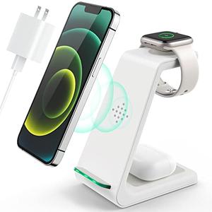 3 in 1 Wireless Charging Station, 2025 Upgraded Fast Desk Charger Station for iPhone 16 15 14 13 12 Pro Max Plus, Charger Stand for Apple Watch 10 9 8 7 6 5 4 3 2 SE, Airpods 4 3 2 Pro