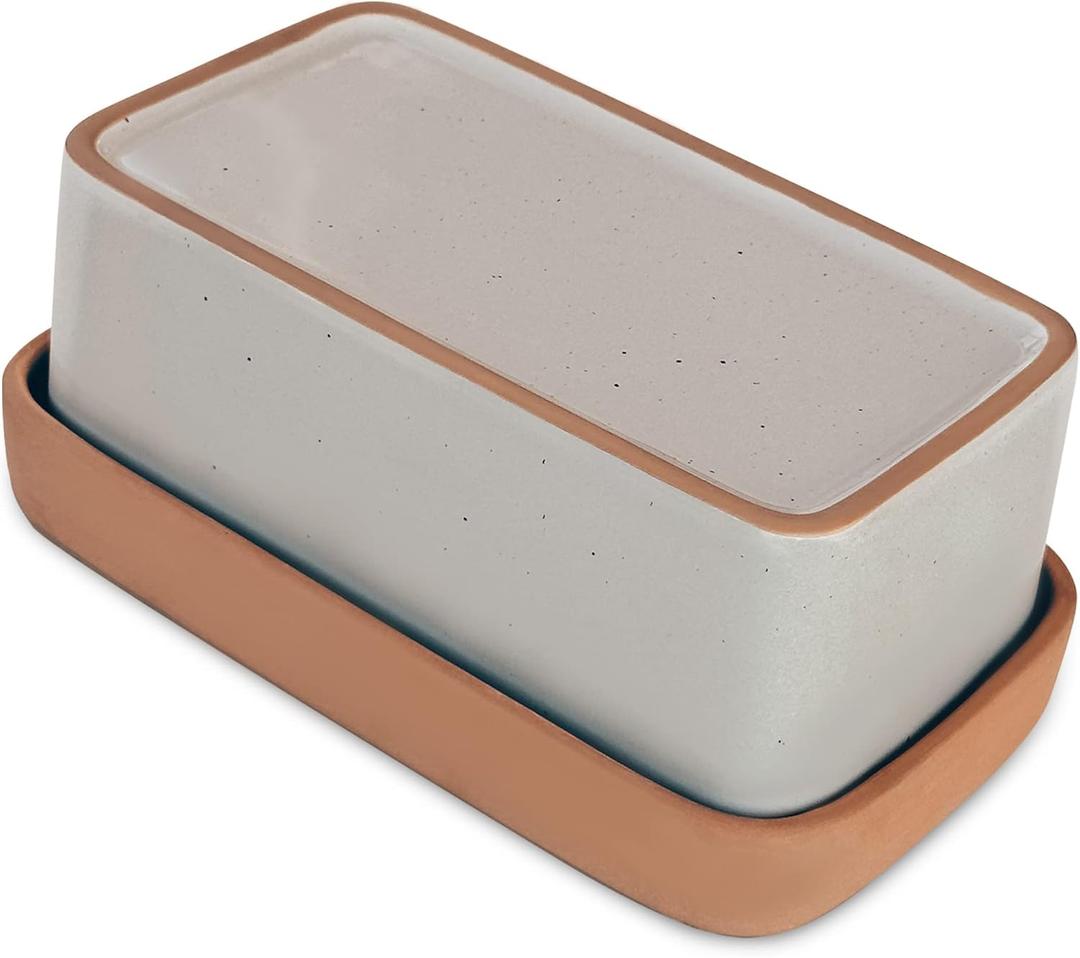 Mora Ceramic Two-in-One Butter Dish with Lid, Covered Butter Crock Container to Leave on Countertop - Large Storage Keeper/Holder for Kitchen, Gifts for Her, Butter Tray For Counter - Chai