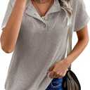 Womens Tops Summer Sweaters Short Sleeve Patchwork V Neck Henley Shirts 2026 Dressy Casual Business Tunic Blouses (XL)