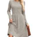 WNEEDU Fall Dresses for Women 2025 Long Sleeve Sweater Dress with Pockets - Casual Knit Crew Neck Winter Outfits(Khaki,2XL) (XXL)