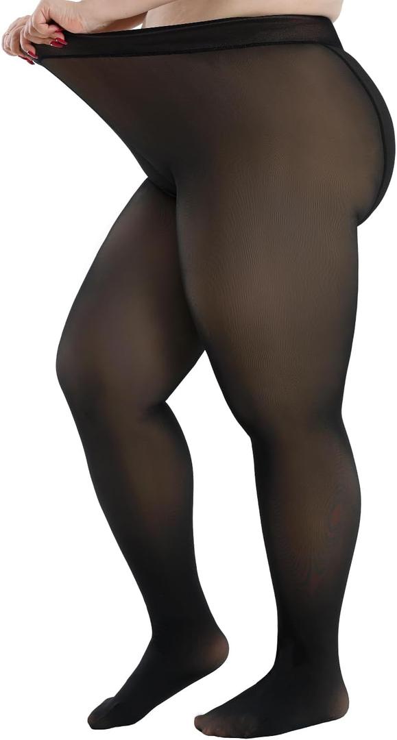 Fleece Lined Tights Leggings Women Plus Size, Thermal Warm Skin Tone Black Sheer for Winter Smooth Out Fat Lumps (X-Large-XX-Large, Caramel Cloud)