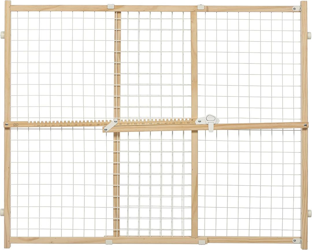 MidWest Homes for Pets Wire Mesh Pet Safety Gate, Dog Gate Expands From 29 - 50 Inches Wide, 32 Inches Tall, Wood, Powder Coated Wire