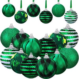 3 x Sratte 12 Pcs St Patricks Day Ball Ornaments 2 Inch Green Shamrock Sequin Hanging Ball Ornaments Green Irish Ornament for Tree Decoration Glitter Clover Decor for St. Patrick's Day Festival Decoration