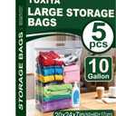 5 PACK Extra Large Storage Bags, 10 Gallon 24"x20"x7", Resealable Clear Bags with Handle, XL Heavy Duty for Clothes Travel Moving, Double Zipper Seal, Expandable Bottom, Thick 8 Mils