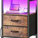 Huuger Night Stand with Charger Station and LED Lights, 2 Drawer Nightstand, Bed Side Table with Open Shelf, End Table, Fabric Dresser for Bedroom, Rustic Brown, 11.8"D x 15.7"W x 23.6"H（2 Drawers）