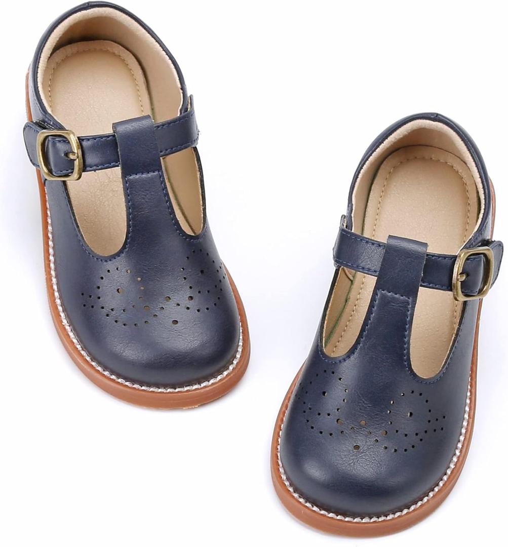 GINFIVE Toddler Girls Dress Shoes Little Kids Flats School Mary Janes Shoes (Gf287-navy Blue), Size 10 Little Kid
