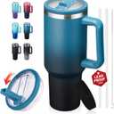 40 oz Leak-Proof Travel Tumbler with Handle & Flip Straw - Insulated Stainless Steel Mug Keeps Drinks Cold 34 Hours & Hot 10 Hours, Water Bottle Fits Car Cup Holder for All-Day Hydration at Work, Gym Indigo Black, 40 Ounces