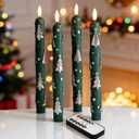 Eywamage Green Christmas Tree Flameless Taper Candles with Remote, Flickering LED Wax Candlesticks Set of 4
