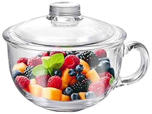 Glass Cereal Bowl With Handle and Lid - Clear Small Soup, Yogurt, Oatmeal Breakfast Bowl - Microwave Safe Glassware for Dessert, Pasta, Rice - 500ml/16 oz