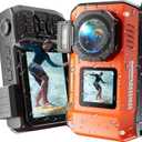 8K Underwater Digital Camera - MaxMango 70MP 33FT Waterproof Camera with 64G Card - Underwater Camera for Snorkeling Floatable Dual-Screen Selfie 2500mAh Battery Point and Shoot Digital (Orange)