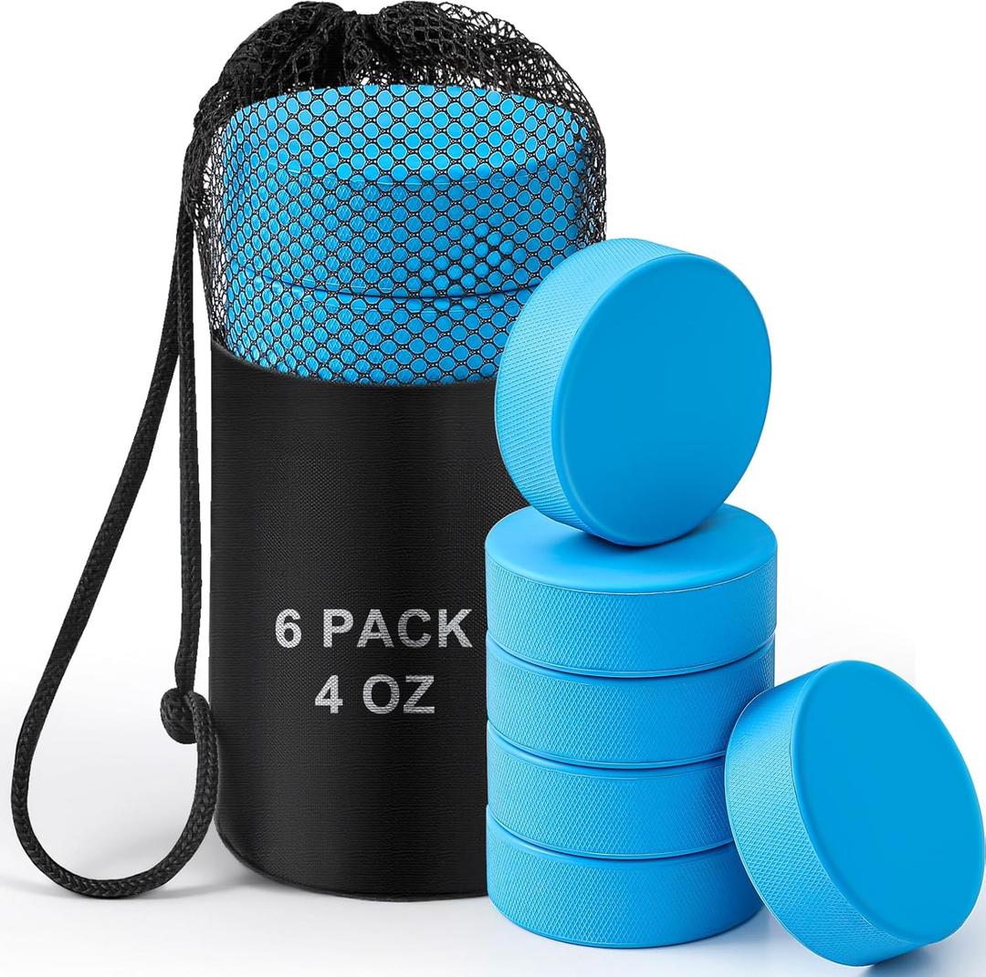 ShinyRelief 6 Pack Lightweight Ice Hockey Pucks Light Training Puck with Mesh Carrying Bag Lightweight Hockey Official Size for Stick Handling and Training,Blue,4 oz