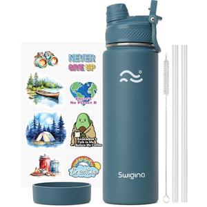 Swigina Insulated Water Bottle with Silicone Boot (36hrs Cold/18hrs Hot) - Leakproof, BPA Free, 24 oz [2-IN-1 LID]