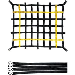 Heavy Duty Cargo Net, 4.2 x 3.5 ft, 1100 lb Capacity, with 18 ft Bungee Cord and S-Hooks (Black Yellow, 4.2' x 3.5')