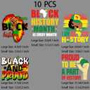 2 x 10 Sheets Black History Month Iron On Transfer Heat Press Decals Black and Proud Heat Transfers Patches for Clothing Hoodies Washable DIY Decoration Applique