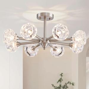 XINGQI Brushed Nickel Ceiling 8 Light Modern 24" Semi Flush Mount Sputnik Ceiling Light Fixture Industrial Chandelier Farmhouse Lighting for Hallway Dining Room Living Room Kitchen Bedroom