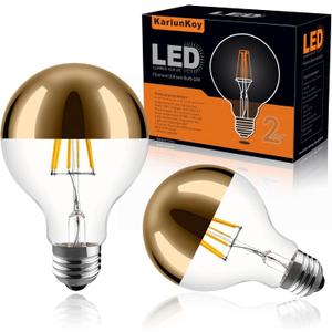 Half Chrome Light Bulb,6W (60W Equivalent) Dimmable LED Edison Bulbs,G80/G25 Globe Shape Decorative,Half Gold Reflected Light,2700K Soft White E26 Base Pack of 2