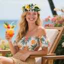 3 x Tropical Flower Crown Headband, Yellow Hawaiian Floral Headpiece, Artificial Summer Hawaii Hair Accessories for Women Girls Hawaiian Party Costume Beach Pool Vacation Photo Props