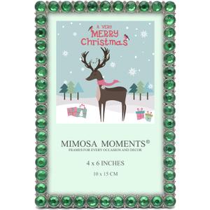 Mimosa Moments Christmas Picture Frame with Green Rhinestones 4x6" photo