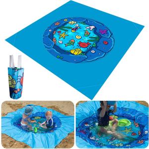 RunNico 6.6 x 6.6 Ft Portable Baby Beach Pool, Waterproof Beach Pool Blanket for Toddler with Water Bag, Collapsible Beach Puddle Mat for Boys Girls Kids Infant Outdoor Summer Vacation
